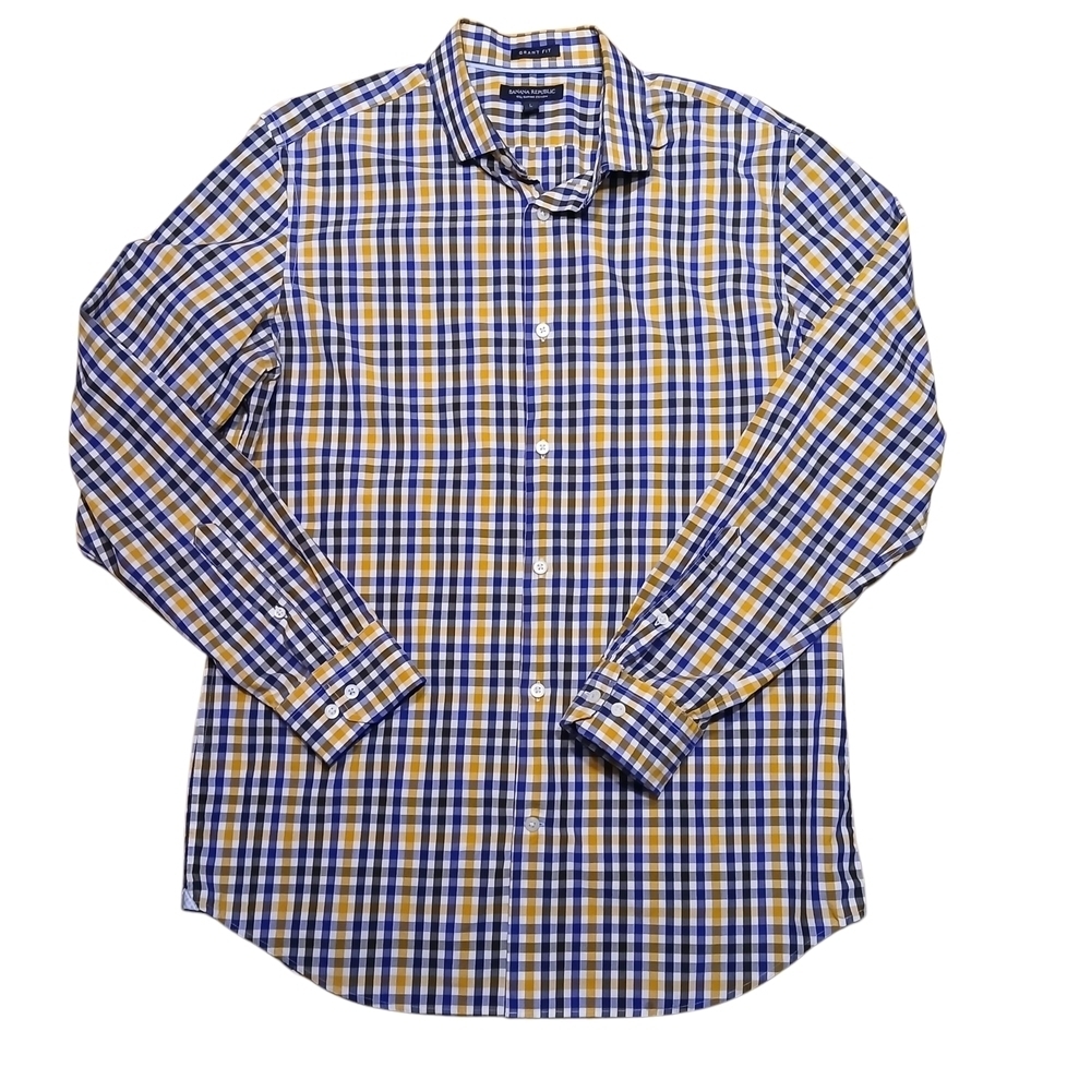 Banana Republic Grant Fit Blue and Yellow Button Down Shirt Size L